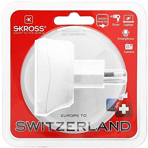 SKROSS | 1.500205 | Reiseadapter von der EU in die Schweiz – Spannung und Leistung: 100 V – 1000 W / 250 V – 2500 W – Anti-Elektroschock-Schutz