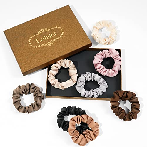 (8 Stück) Lolalet Haargummis Seide Scrunchies für Damen, Premium Satin Haargummis, Weiche Elastische Silk Pferdeschwanzhalter für Damen Frauen Mädchen Haarschmuck 8 Farben -Stil A