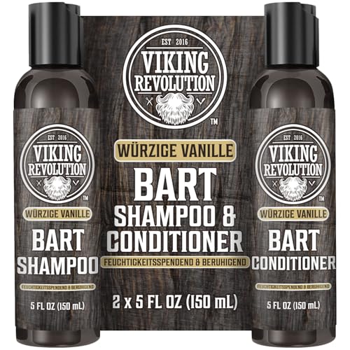 Viking Revolution - Bartshampoo & Conditioner Set - Erweicht, Glättet & Stärkt den Bartwuchs - Bartshampoo Für Männer - Würzige Vanille - Geschenke Für Männer - 2 x 150 ml