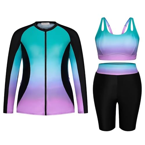 Hanna Nikole Muslimische Badeanzug Damen Badeanzug FüR Mollige Rash Guard GroßE GrößE Langarm Uv Shirts Bikinioberteil Und High Waist Schwimm Leggings ReißVerschluss Bademode Sport Schwimmanzug