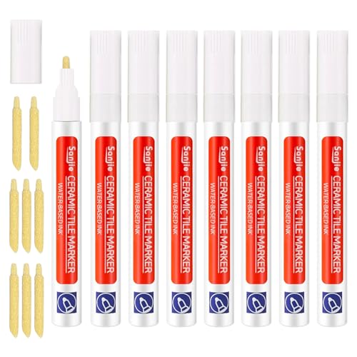 8 Stück Fugenstift Weiß mit Ersatzspitze, Fugenweiß Stift für Fliesen im Badezimmer, Fugenweiss Bad Wasserfest, Wand Mörtel Restaurator Stift, Fugen Reparatur Stift für Reparatur von Fliese Wand Boden