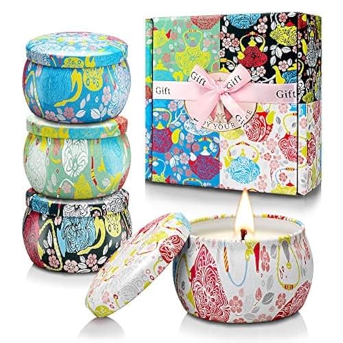 Duftkerzen 5,65 OZ *4 Sojawachs Kerzen Set für Aromatherapie Geschenk für Frauen, Mutter, Stress, Valentinstag, Geburtstag, Hochzeit Weihnachten, floreale, Blumig