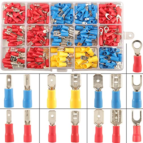 Kabelschuhe Set 280 tlg. Kabelschuhe Flachstecker Quetschverbinder Sortiment, 15 Type Crimp Kabelschuhe Crimpverbinder KFZ Elektrik Sortiment, Elektrische Steckverbinder Ringkabelschuhe Rundstecker