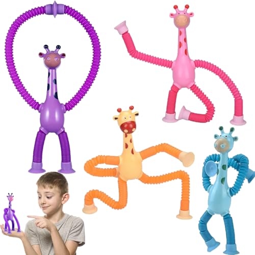 YANXINKE Teleskop Saugnapf Giraffe Spielzeug,4 Stück Telescopic Suction Cup Giraffe Toy,Cartoon Teleskop Rohr Giraffe Stretch,Teleskop Saugnapf Giraffen Spielzeug,Teleskop Giraffe Spielzeug