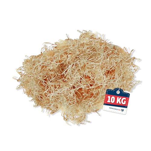 Holzwolle 10 kg - Polstermaterial & Füllmaterial für Pakete | Naturbelassen & Staubarm | Alternative zu Verpackungschips | unbehandelte Kiefernholzwolle
