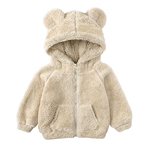 Kleinkind Baby Mädchen Junge Bär Ohren Fleece Langarm Kapuzenjacke Einfarbig Reißverschluss Sweatshirt Outwear Top 80 Beige 9–12 Monate
