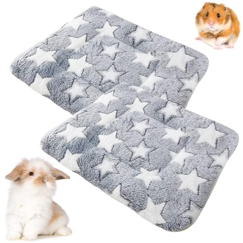 FANWINKJ 2 Stück Kleintier Plüsch Bett, Kleintier Plüsch Bett Plüsch Bett für Kätzchen, Kaninchen, Chinchillas, Eichhörnchen, warme Flauschige Decke Matratze für Winter (Grau: 34 x 28 cm)