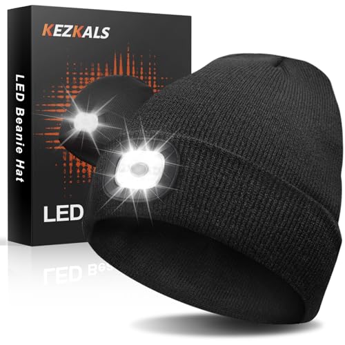 KEZKALS Geschenke für Männer/Frauen, Wiederaufladba LED Mütze Herren Damen Winter, Mütze mit LED Licht, Wintermütze Beanie Herren Damen, Adventskalender Männer Füllung Geschenke für Männer Weihnachten