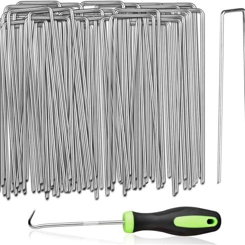 Schwere Gartennägel Stahlpfähle, Erdanker mit Unterlegscheiben und Entfernungs-Haken, Heringe Camping – Stabile Erdnägel für Ihren Outdoorbedarf – Set mit 50 U-Formigen Zinkbeschichteten Bodenankern