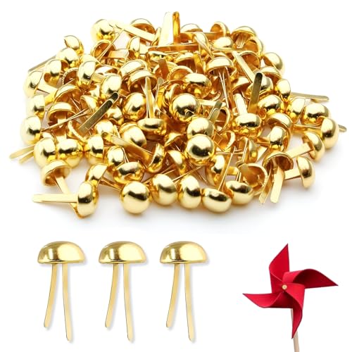 vcsjw 100pcs Mini Brads Gold Musterklammern,8 mm Rundkopfklammern,Musterbeutelklammern,Metall Briefklammern für DIY Papier Scrapbooking Basteln