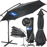KESSER® Alu Ampelschirm Sonnenschirm + Abdeckung Ø350 cm & Kurbelvorrichtung Kurbelschirm mit Ständer UV-Schutz Aluminium Wasserabweisende Bespannung 360° Funktion Garten-Schirm Marktschirm Anthrazit