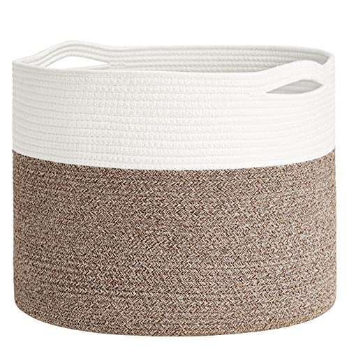 TIMEYARD Wäschekorb, Aufbewahrungskorb, Korb Geflochten für Decken Kissen Spielzeug im Kinderzimmer, D40 x H35 cm, Braun