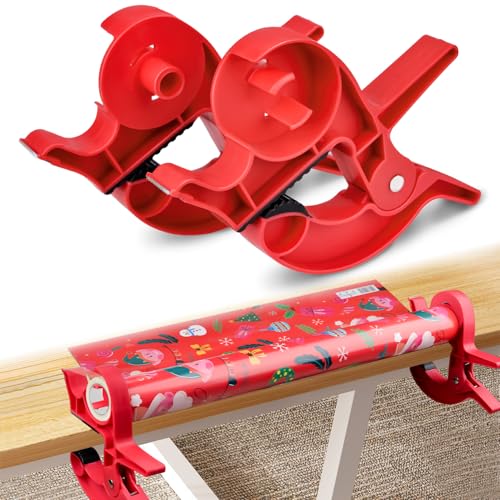 Pipihome Geschenkpapier Abroller, 2 Stück Geschenkpapier Tischklemme mit Tesafilm Abroller, Geschenkpapier Schneider Zubehör, Halterung für Geschenkpapier Rolle und Packpapier Rolle