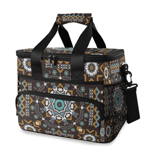 Kühltasche im indischen Vintage-Stil, Boho-Stil, ethnischer Druck, isolierte Picknicktasche, große Lunchbox, wiederverwendbare Tragetasche, weiche Seiten, tragbar, Strandkühler, Lebensmittelgeschäft,