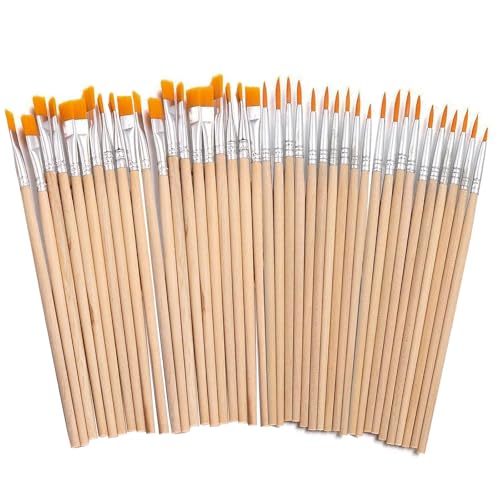 40 Stück Pinsel Set, 20 Flache Pinsel und 20 Stück Runde Kleine für Kunstmalerei und Details