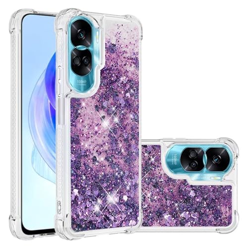 Nadoli Glitzer Treibsand Hülle für Honor 90 Lite,Silikon Stoßfest Handyhülle Transparent TPU Bumper Schutzhülle Flüssig Durchsichtig Quicksand Case