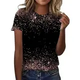 Festliche Oberteile Kurzarm Pullover Damen Glitzer Festliches Outfit Große Größen Longbluse Damen Elegant Festlich Festival T Shirt Damen Koelner Karneval Kostuem