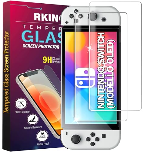 RKINC 2 Stück, Panzerglas Schutz Glas für Nintendo Switch (modello OLED), Panzer HD Displayschutzfolie, 0,33 mm kratzfest, splitterfrei, blasenfrei, lebenslangeGarantie