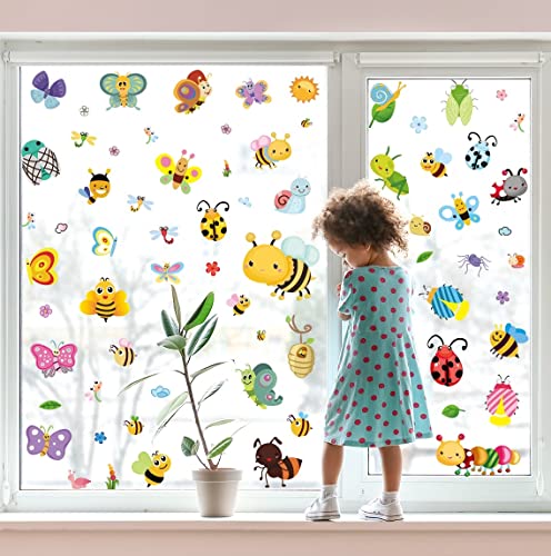 WandSticker4U®- [69 tlg. Set] wiederverwendbar Fensterbilder Kinder BIENEN + SCHMETTERLINGE + KÄFER selbstklebend I bunt Tiere Fenster Aufkleber Fenstersticker Mädchen & Junge GROß