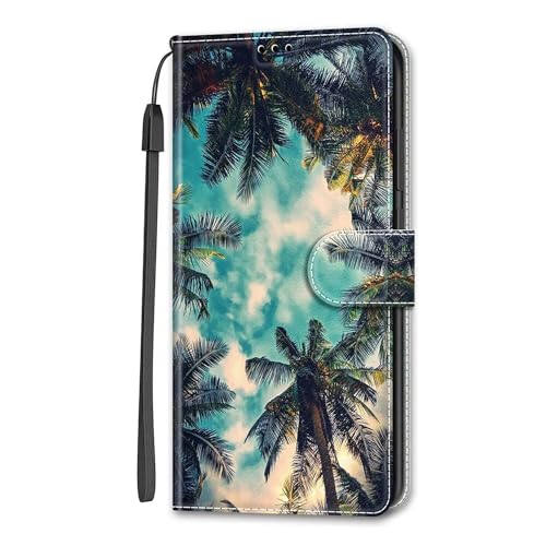 Rnrieyta Miagon Full Body Flip PU Leder Schutzhülle für Honor X6A,Bunt Muster Hülle Brieftasche Case Cover Ständer mit Kartenfächer,Himmel Baum