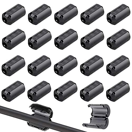 QitinDasen 20Pcs Schwarz Ferrit Ringkern Kabel-Clip, Ferrite Ring Core, RFI EMI Rauschunterdrückung, EMI Entstörfilter Ferritfilter, Klappferrit Ferritkern Kabelklemme (5mm Durchmesser)