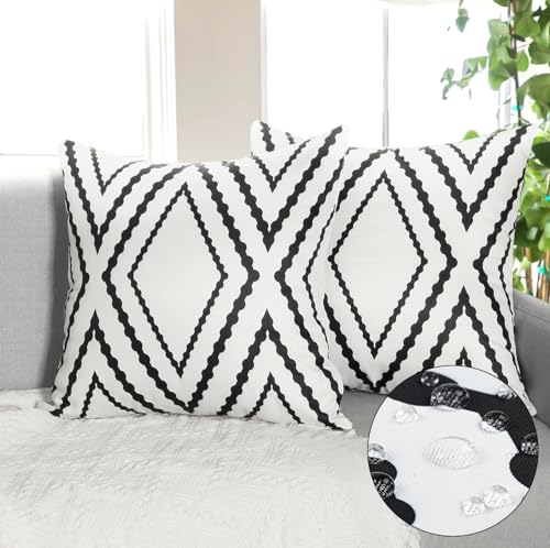 Dremisland 2er Set Outdoor Kissen Wetterfest 45x45 Kissenbezug Schwarz und Weiß Geometrische Dekokissen Wasserfest Sofakissen Boho Azteken Couchkissen Zierkissen Kissenbezüge Für Sofa Balkon Garten