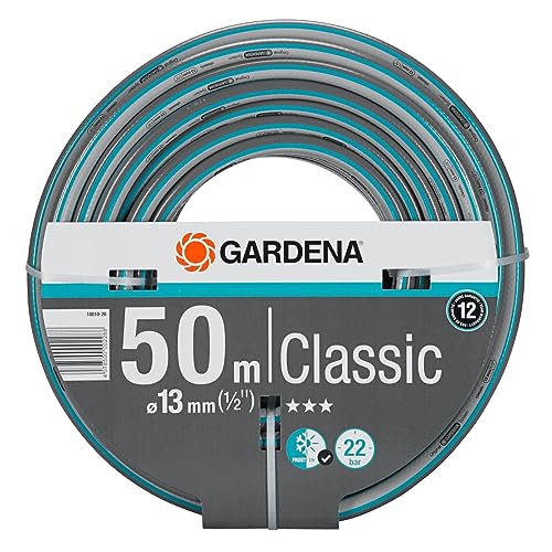 Gardena Classic Schlauch 13 mm (1/2 Zoll), 50 m ohne systemteile: Universeller Gartenschlauch aus robustem Kreuzgewebe, 22 bar Berstdruck, druck- und UV-beständig (18010-20), grau/blau