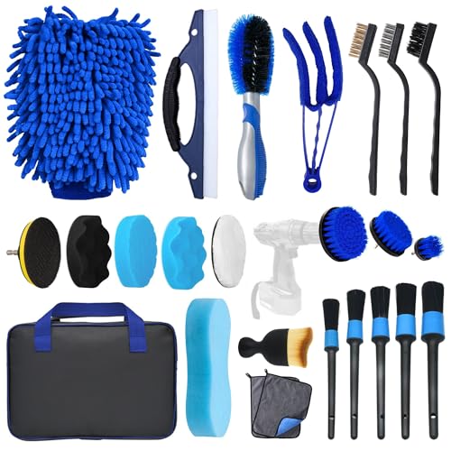 Camiraft Auto Reinigungsset,24PCS Auto Waschen Set, Autopflege Set Auto Putz Set mit Detailing Pinsel für Auto Reinigung Innenraum und Außen, Lüftungsschlitz, Motor, Rädern, Haushaltsreinigung