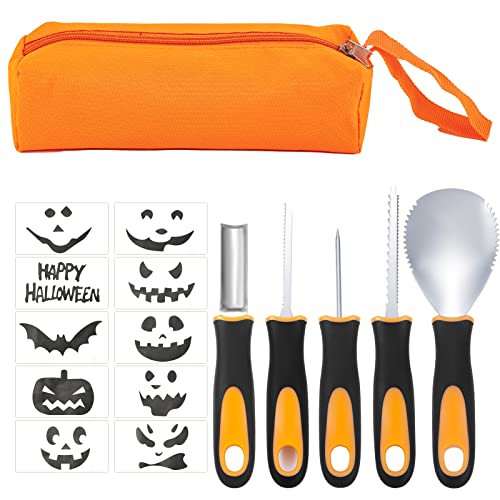 SGerste Halloween Kürbis Schnitzset, 5 Stück Heavy Duty Professional Edelstahl Schnitzwerkzeuge Set für Halloween Dekorationen