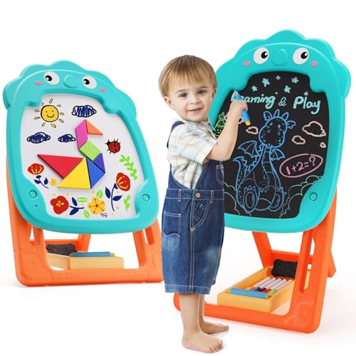 Staffelei für Kinder, doppelseitige Kunst Staffelei für Kleinkinder, Magnetischer Zeichentafel, verstellbare Chalkboard Whiteboard, Kunststaffelei mit Malzubehör Staffelei Geschenk für Jungen Mädchen