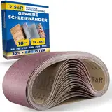 S&R Schleifband-Set 18 Stück 75 x 533 mm, je 3x P60/P80/P120/P150/P240/P400 für Bandschleifer, reißfestes Gewebe-Schleifpapier, Schleifgurt, Schleifriemen für Holz, Metall, Plastik, Entrostung