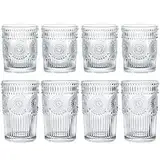 Kingrol 8 Stück Romantische Trinkgläser, 4 Highball-Gläser (350 ml) und 4 Steingläser (250 ml), Premium Glasbecher Glaswaren Set für Wasser, Getränke, Bier, Cocktails