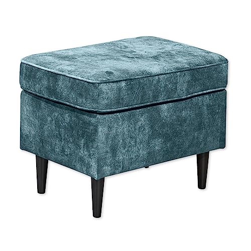 OSKAR Fußhocker gepolstert, Smoke Blue - Vintage Polsterhocker für Sessel, Couch und Sofa - 63 x 43 x 42 cm (B/H/T)