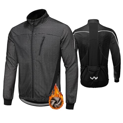 HOMTOL Herren Fahrradjacke Polarfleece-Futter Wasserdicht Winter Thermal Radjacke winddicht regenfest dicke Jacke Fleecejacke radtrikot Atmungsaktive Fahrrad Windjacke für Radsport MTB Laufen Wandern