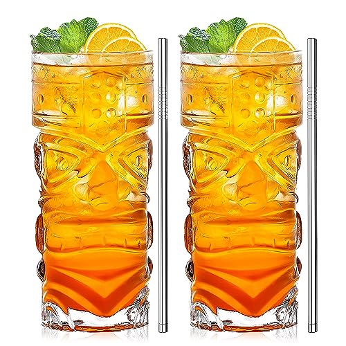 INFTYLE Clear Tiki Gläser Set von 2-14 oz Modern Bar Tiki Cocktail Gläser perfekt für exotische Cocktails, Mai Tai, Hawaiian Style Cocktails, tropische Insel Drinksware Set (Set von 2)