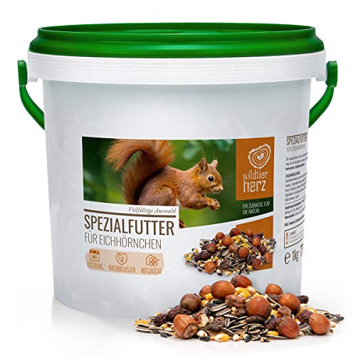 wildtier herz Artgerechtes Eichhörnchenfutter 1kg für Eichhörnchen und Streifenhörnchen I Ganzjahres Futter für Eichhörnchen I Streifenhörnchen Futter