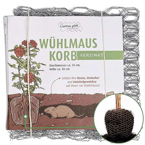 Wuehlmauskorb GARTENPFIFF I Für Zwiebeln, Rosen, Sträucher etc. I Maschendraht I Höhe: 40cm und Durchmesser: 35cm I Wühlmausgitter verzinkt I Effektiver und nachhaltiger Wurzelschutz für Ihren Garten