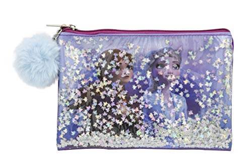 Disney Frozen 2 - Beautytäschchen mit Schneekugeleffekt und Pompom 21x1x14 cm, Blau