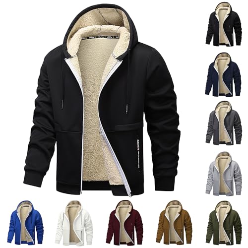 XCXC Winterjacke Herren Gefütterte Jacke mit Kapuze Männer Einfarbiges Mantel mit Reißverschluss Herren Winddicht Outdoorjacke Wärmend Jacke Mantel Wintermantel