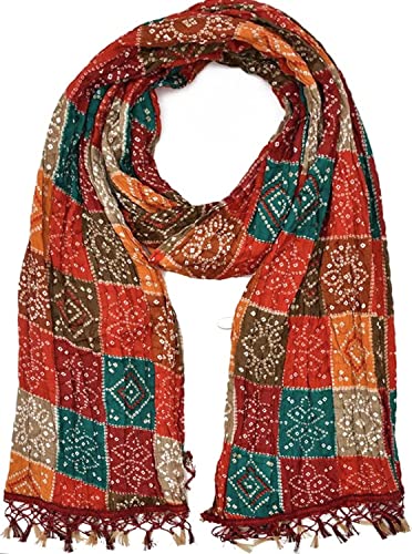 C&G INDIA Damen Rajasthani Traditionelle Seide Bandhej Dupatta 2,25 m, mehrfarbig, Mehrfarbig