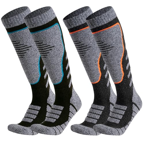 2 Paar Skisocken, Skisocken aus Merinowolle für Herren Damen, Thermo Snowboard Socken, Weich Warme Kniestrümpfe, Winter Snowboarding Atmungsaktive Socken für Skifahren, Snowboarden, Jagen