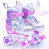 Rollschuhe Kinder Verstellbar Mädchen Rollerskates, 4 Größen verstellbar Mit Led Leuchtenden Rädern,Quad Roller Skates für Weihnachts und Geburtstags Geschenke (Quad Roller Skates, M)