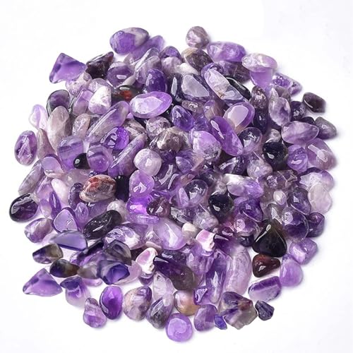 XoeLLe 400g Amethyst Natürliche Edelsteine, Glückssteine Set, Steine mit Schwarzen Stoffbeutel, Trommelsteine, Bergkristall für Meditation, Chakra, Reiki, Energieausgleich, Deko(0,8-1,3cm Stil B)