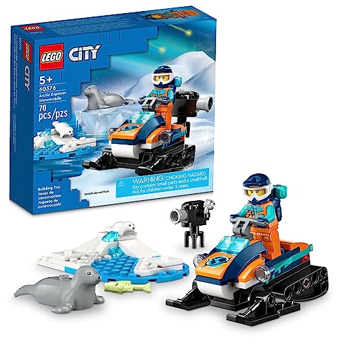 LEGO City Arctic Explorer Schneemobil 60376 Bauspielzeug-Set, Schneemobil Spielset mit Minifiguren und 2 Siegelfiguren für fantasievolles Rollenspiel, lustige Geschenkidee für 5-Jährige