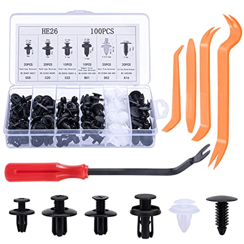 Auto Befestigungsclips Set - 6 verschiedene Arten von Türverkleidungsklammern und Universal-Stoßstangen-Zierleisten-Plastikclips, Auto Befestigung Clips, 105 Pcs Car