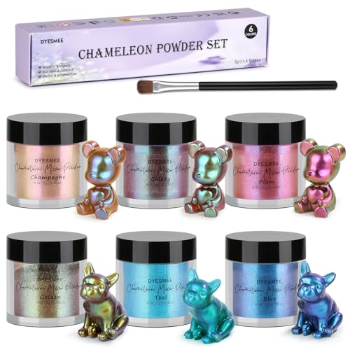 DYESMEE Chameleon Powder – Farbwechsel Glimmerpulver für Epoxidharz – 6 Farben Chrompigmentpulver für Tumblers, Nagelkunst, Malerei, Schleim, Seifenherstellung, Kerzenherstellung