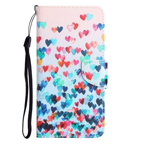 Rnrieyta Miagon für Samsung Galaxy A24 4G Hülle,PU Leder Handyhülle mit Kartenfach Ständer Tasche Flip Brieftasche Magnetische Bunt Malerei Schutzhülle Case Etui,Bunt Herz