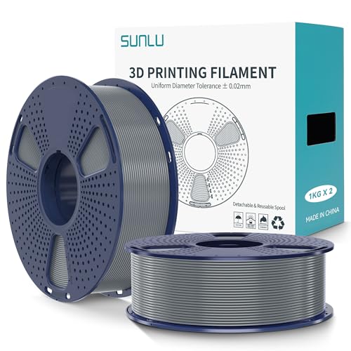 SUNLU PLA+2.0 Filament 1.75mm 2KG, Upgrade PLA Plus 3D Drucker Filament, Stärker und robuster, High Speed PLA+ Filament, Maßgenauigkeit +/-0.02mm, 1KG Spule, 2KG in Total, Grau+Grau