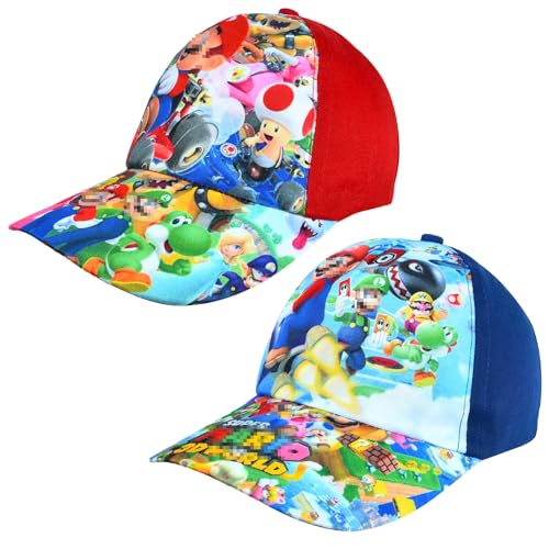 Cartoon Baseball Cap, 2 PCS Kinder Baseball Cap,Baseballmütze für Kinder Cartoon,Baseball Kappe Sommer Kinder Verstellbar Kinder Snapback Cap (DE/NL/SE/PL, Alphanumerisch, M, Blau rot)