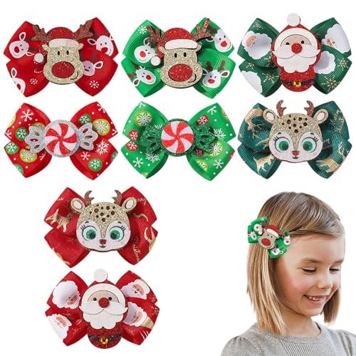 Haarspange mit Weihnachtsschleife – bunte Weihnachtsboutique-Haarspangen, 8 Stück